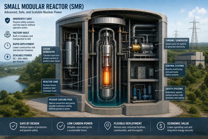 Cutaway illustration of a small modular reactor and its protective containment